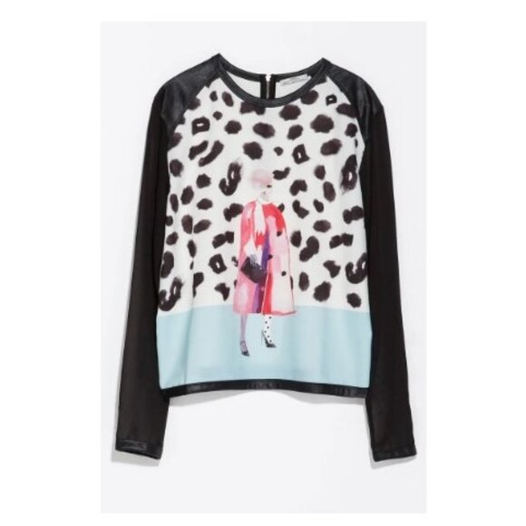 Zara Sheer Cheetah Pullover Aqua Top EUC L - Picture 4 of 9